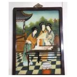 Antique Reverse Painted Japanese Geisha Girls