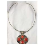 Sterling & Coral Pendant Choker Necklace
