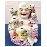 Porcelain Laughing Buddha with 5 Children