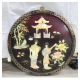 Black Lacquer Geisha Girls Round Wall Art