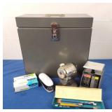 Metal File Box w/ Office Supplies