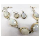 Faceted Moonstones Bracelet & Earrings, Sterling