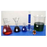 Pyrex Science Glass Flasks, Beakers & Funnel (7)
