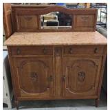 Antique Tiger Oak, Marble Top Buffet