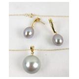 Silver Tahitian Pearl Necklace (14K) & Earrings