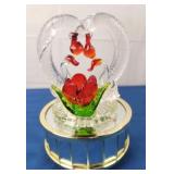 Art Glass Lighted Swans Music Box