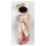 Pink Quartz & Mother of Pearl Pendant, Sterling