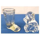 Small Glass Dog & Boot Figurines (2)