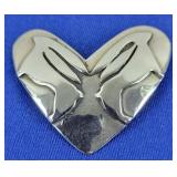 Sterling Heart Brooch w/ 2 Hares - Signed