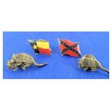 Texas Flag, Rebel Flag & 2 Armadillo Lapel Pins