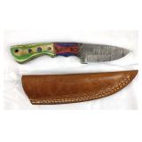 Damascus Drop Point Knife w/Sheath, New