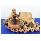 Vtg Chinese Carved Soapstone Brush Pot