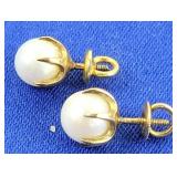 Pearl Stud Earrings w/ 10K Gold Backs