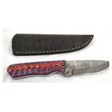Damascus Drop Point Knife w/Sheath, New