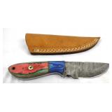 Damascus Drop Point Knife w/Sheath, New