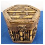 Vtg Octagon Bamboo Storage Box