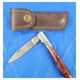 Damascus Folding Knife w/Belt Case, New