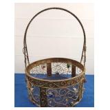 Decorative Round Metal Basket w/ Handle