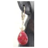 Faceted Ruby & Pearl Earrings