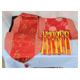 Red & Gold Oriental Placemats, Chopsticks & Runner