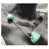 Chunky Turquoise & Silver Bead Necklace - 18"