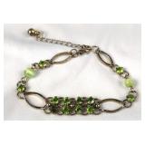 Silvertone w/Green Crystals Bracelet