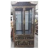 Oriental Black Lacquer Pagoda Lighted Cabinet