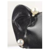 Pearl Stud Earrings w/ Semi-Precious Chip