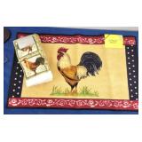 Rooster Motif Kitchen Towels (6) & Rug