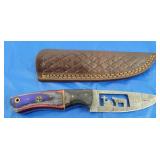 Damascus Knife w/Sheath, NEW.