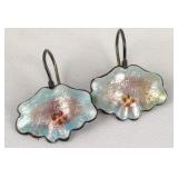 Vtg Sterling Cloisonne Lotus Earrings