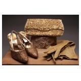 1950s/60s Gold Shoes, Clutch, Gloves Set