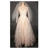 1950s Lace Wedding Dress with Train and Veil