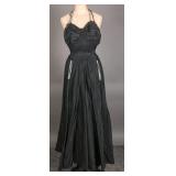 Elegant Mid 1940s Black Silk Taffeta Gown