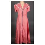 1940s WWII Era Cotton House Dress with Lace Trim