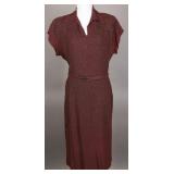1940s Chocolate Brown Rayon Crepe Beaded Dress