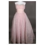 Classic 1950s Pink Tulle Strapless Prom Dress