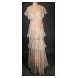 1920-30s Silk Floral Embroidered Ruffled Dress