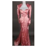 Unique 1940s Pink Satin Convertible Shrug Gown