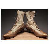 Victorian Two-Tone Leather Lace-Up Boots, Size 6.5