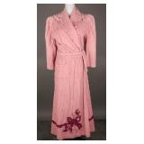 1940s Pink Chenille Robe - Floral Detail