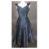 1950s Blue Sharkskin Taffeta Formal Dress