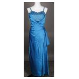 High Glamour 1950s Turquoise Satin Couture Gown
