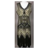 Black Beaded Fringe Flapper-Style Dress, Size S-M