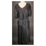 1910s-1920s Black Silk Lace Dress with Overblouse