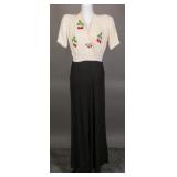 1940s Ivory & Black Cherry Beaded Dress