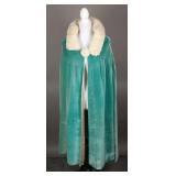 1910 to 20s Aqua Blue Silk Velvet Cape