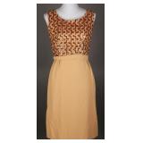 1960s Golden Silk Sequin Embellished Bow Dress