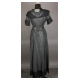 Very Rare 1930s Black and Silver Silk Taffeta Gown