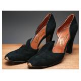 1960s Rosina Ferragamo Schiavone Black Suede Shoes